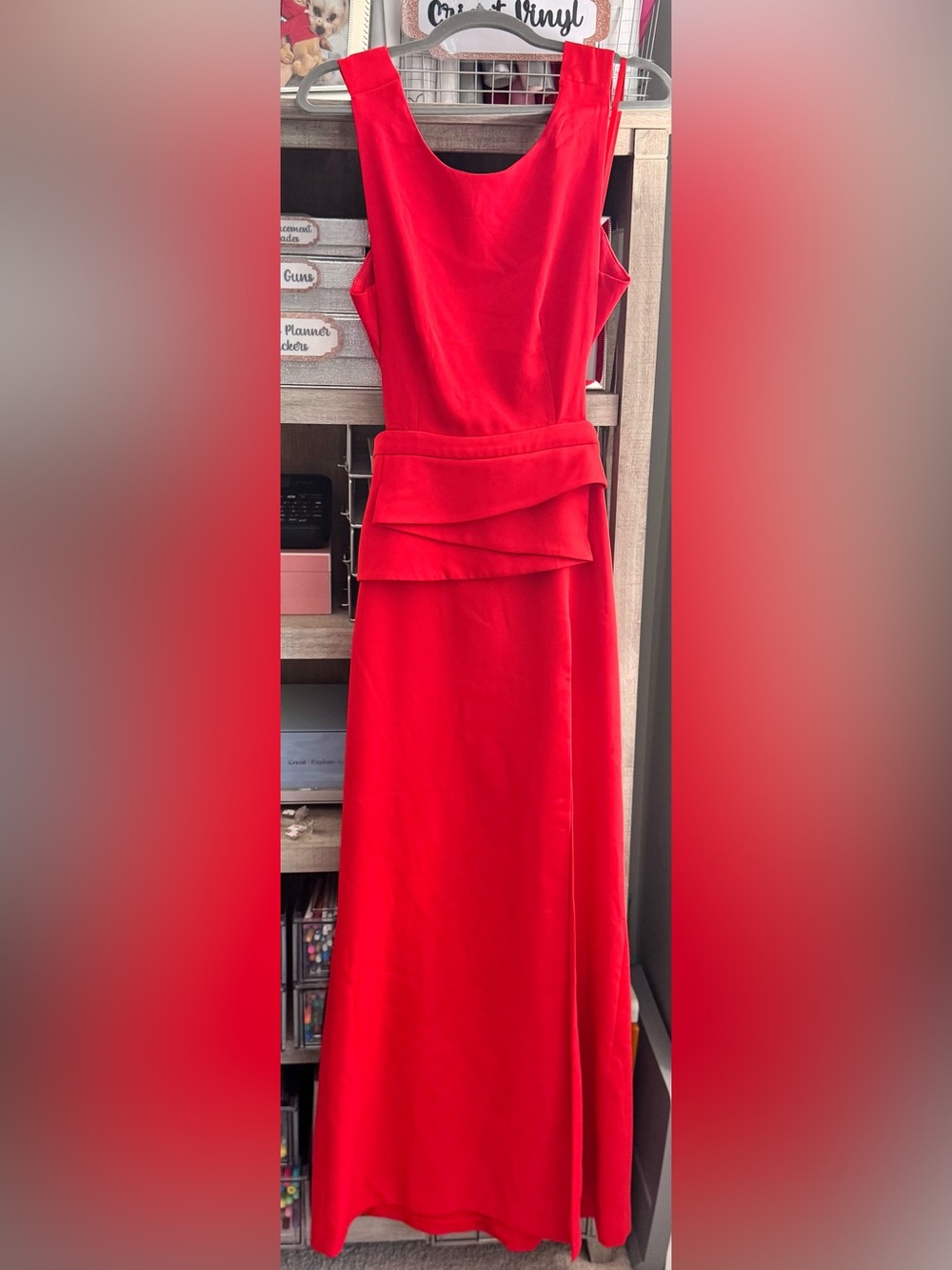 BCBGMaxAzria Kiara BT Poppy Red Evening Gown, Size 6..Peplum, Slit, Cut-out - Picture 6 of 11